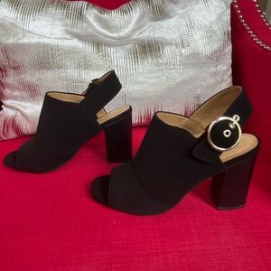 Black peep toe heeled sandals